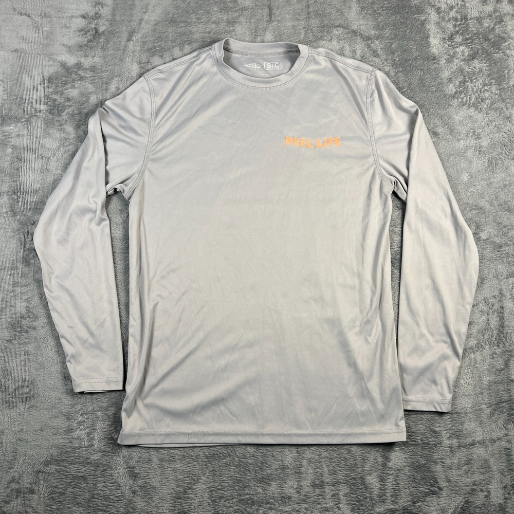 Reel Life Mens Rash Guard Shirt Small Gray UV Sun Protection Long Sleeve Swim